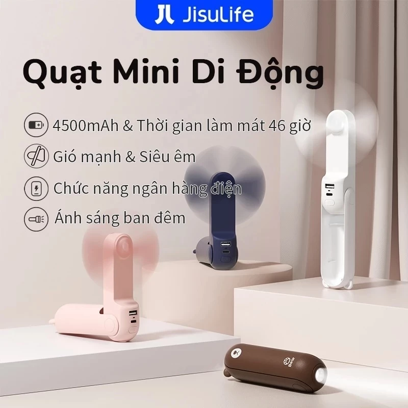 Quạt Mini Tích Điện Cầm Tay Gấp Gọn 3 in 1,Tích Hợp Sạc Điện Thoại Kiêm Đèn Pin Chính Hãng SEPHERA