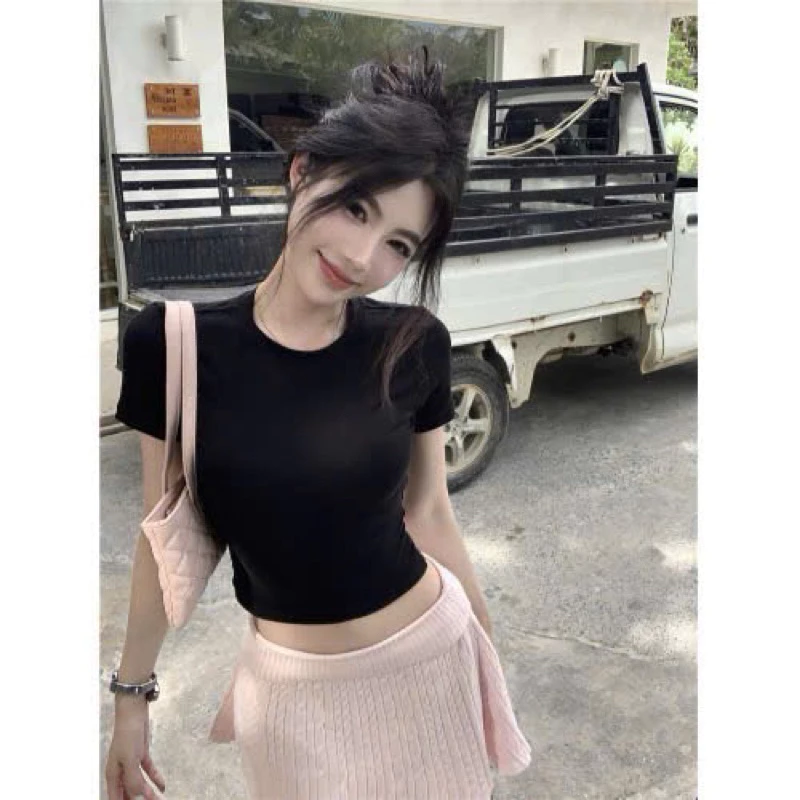 PQ06- Áo thun cộc tay croptop ( Thân ngắn) 42-52kg PQ Store chất Bozip co giãn tốt, tôn dáng