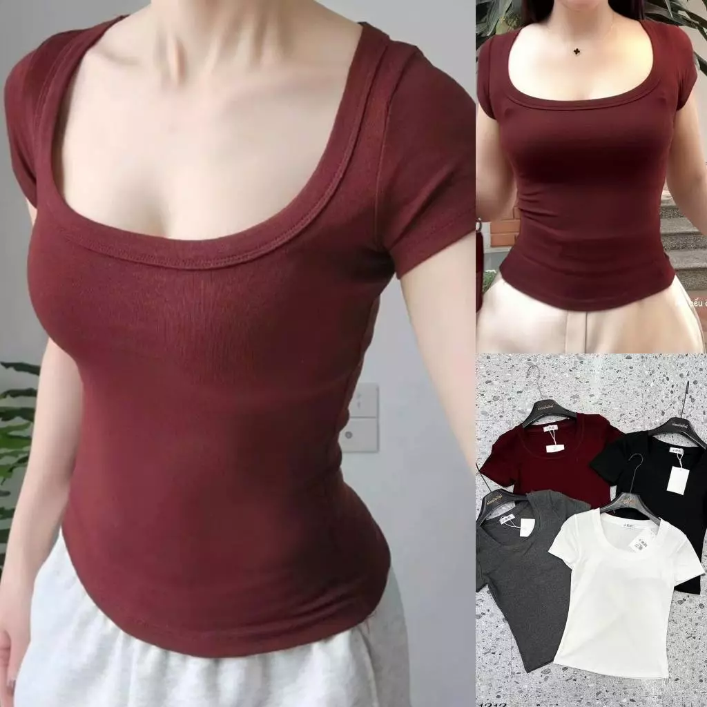 Áo Thun Tăm Nữ Cổ Chữ U Trơn Phong Cách Basic Dễ Phối Đồ_675