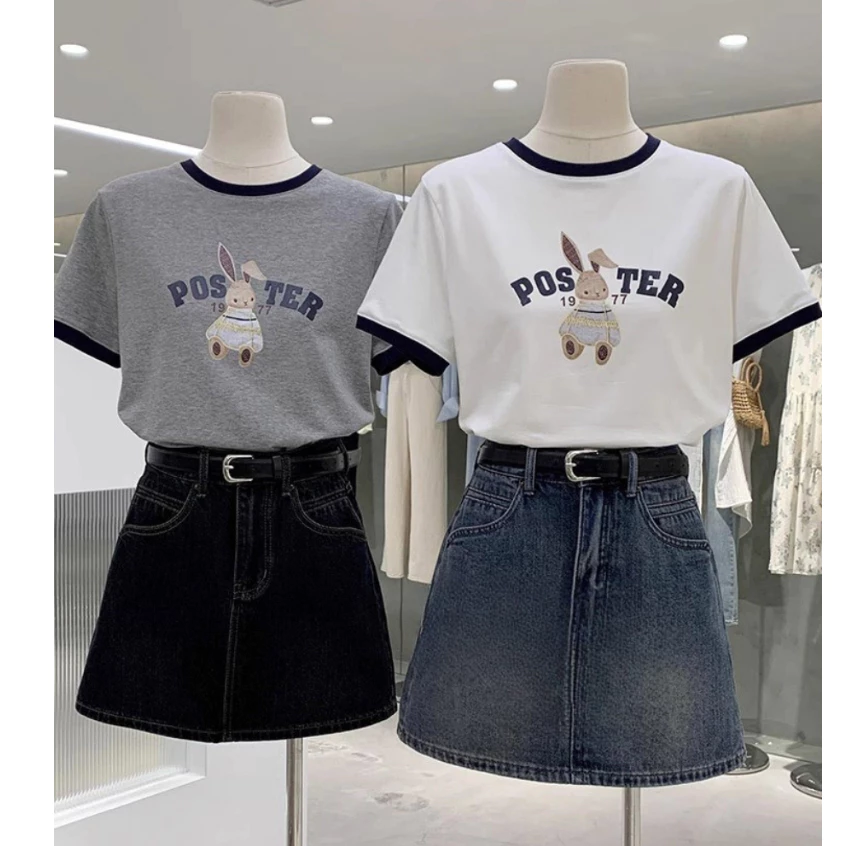 Áo Thun Nữ Ngắn Tay MENINA Chất Cotton, Áo Phông Nữ Viền Đen In Hình Thời Trang