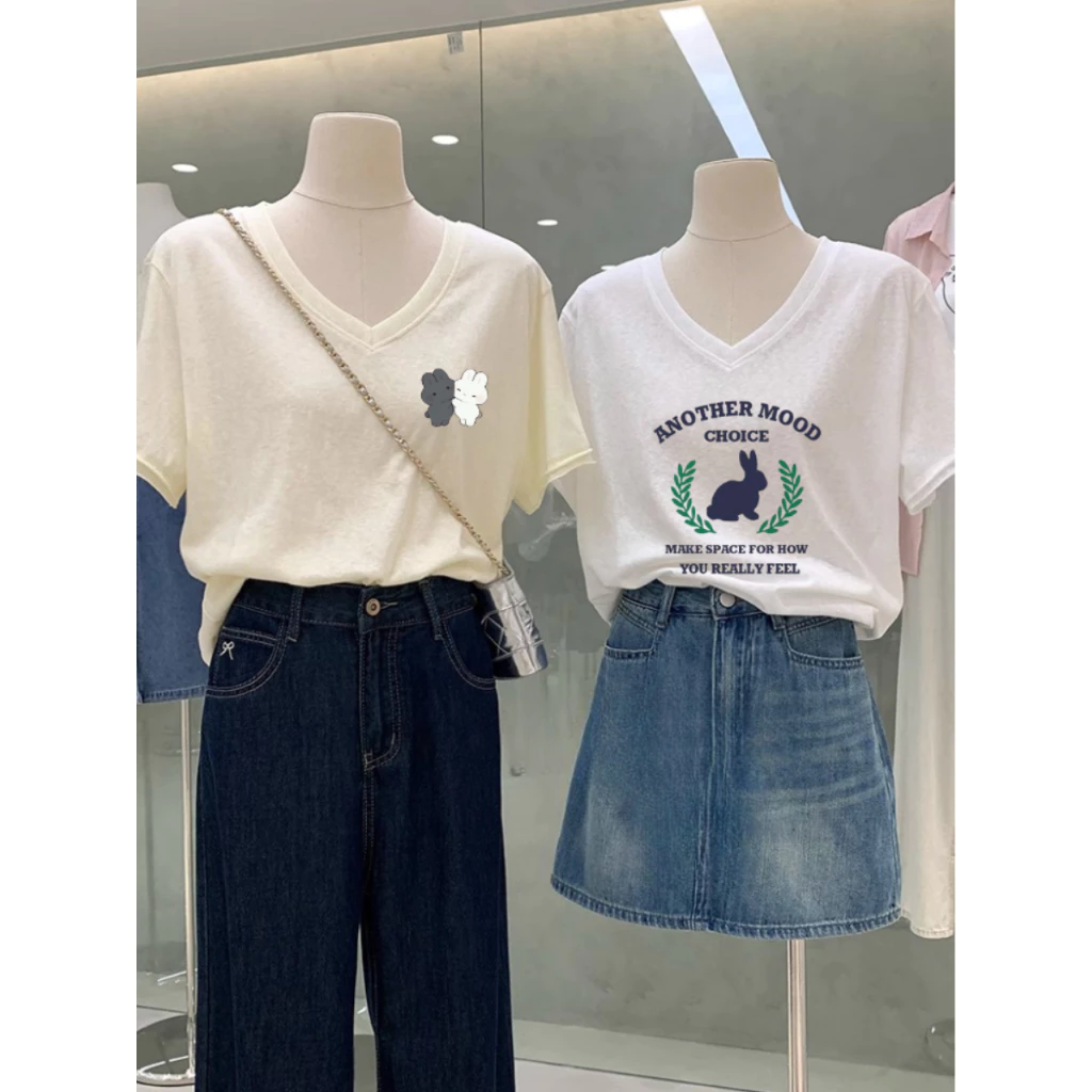 Áo Thun Cổ V Chất Xược Giấy Menina Thời Trang, Áo Thun Cổ Tim Nữ In Hình