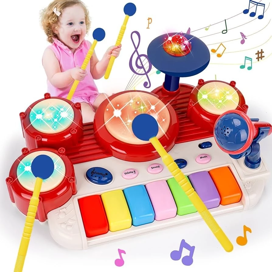 [Kho sỉ] Đồ Chơi Bộ Trống Nhạc Điện Đàn Piano Kèm Mic Hát Cho Bé, Bộ Trống Đa Năng 3in1, Quà Tặng Sinh Nhật Cho Bé Hap