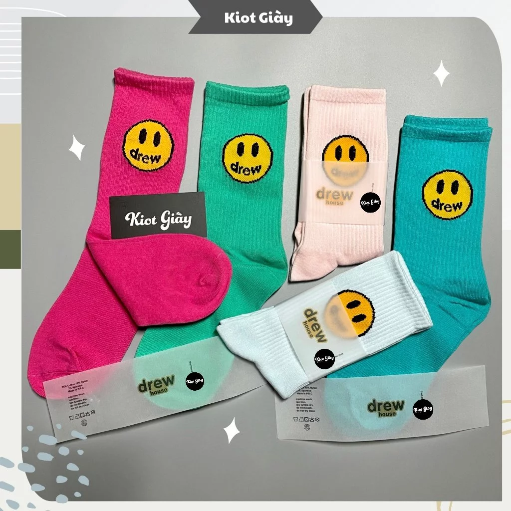 Tất Drew cổ cao nam nữ - Vớ hình mặt cười Drew House cao cổ chất liệu cotton cao cấp mềm mịn