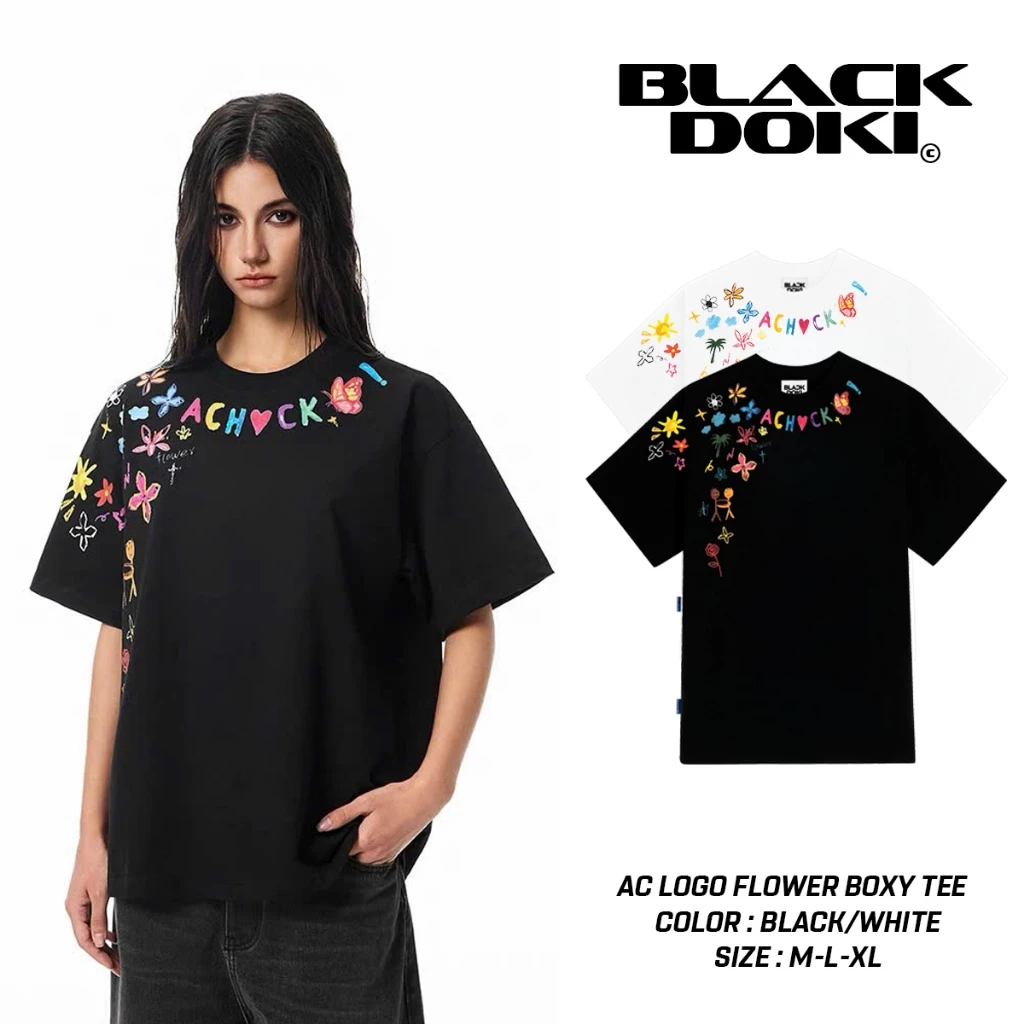Áo thun form boxy BLACKDOKI- ART FLOWER tee cotton 280gsm tay lỡ form rộng nam nữ cổ tròn Menswear