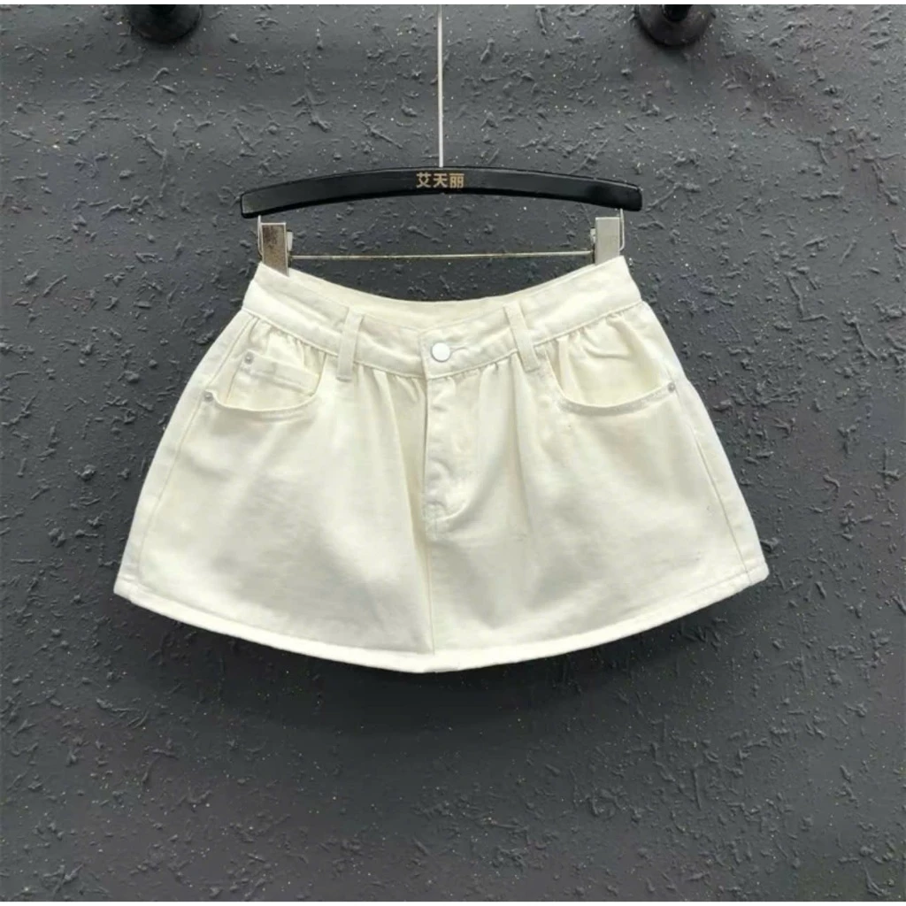 Chân váy xoè chân váy bò 2 lớp dáng trơn basic co giãn màu trắng