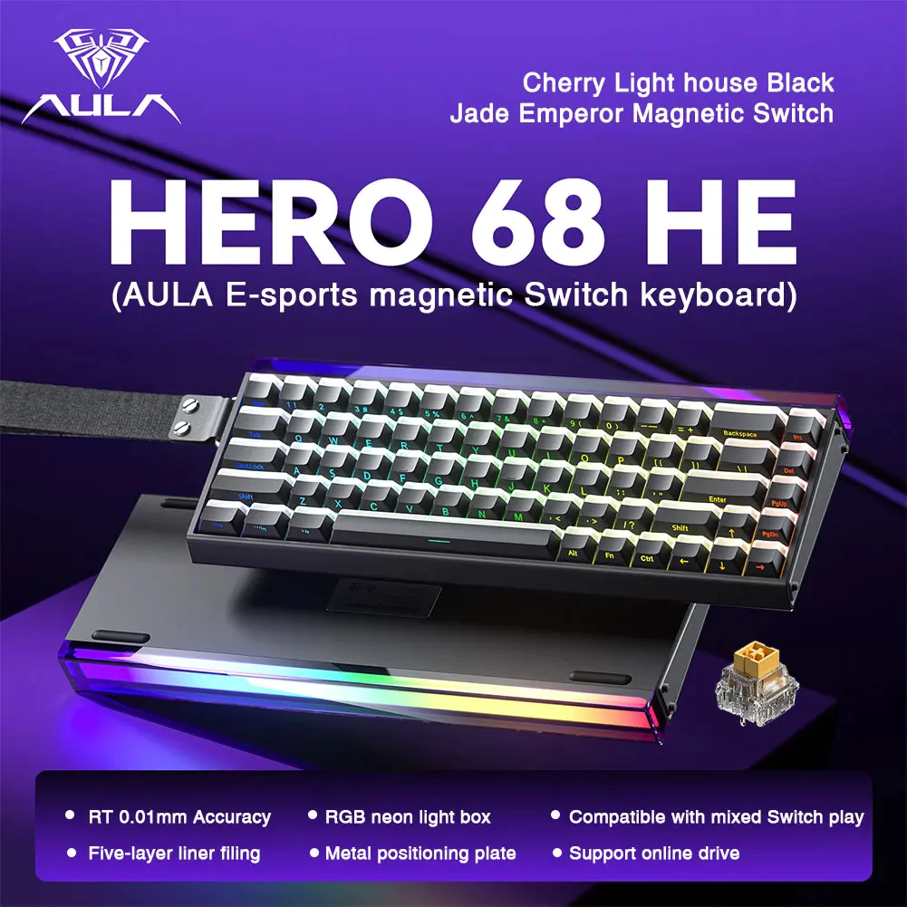 Bàn phím cơ AULA HERO68 HE - Switch từ tính - Rapid trigger - RT 0.01mm Return Rate 8K - LED RGB