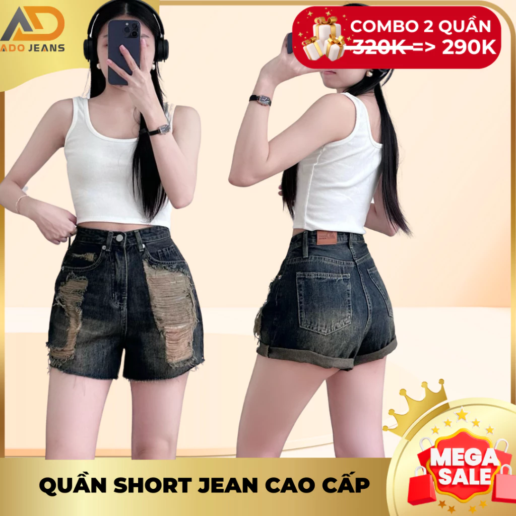Quần đùi short jean nữ chất vải jean QC cao cấp wash rách lai tua rua (Mã S31 - S33)