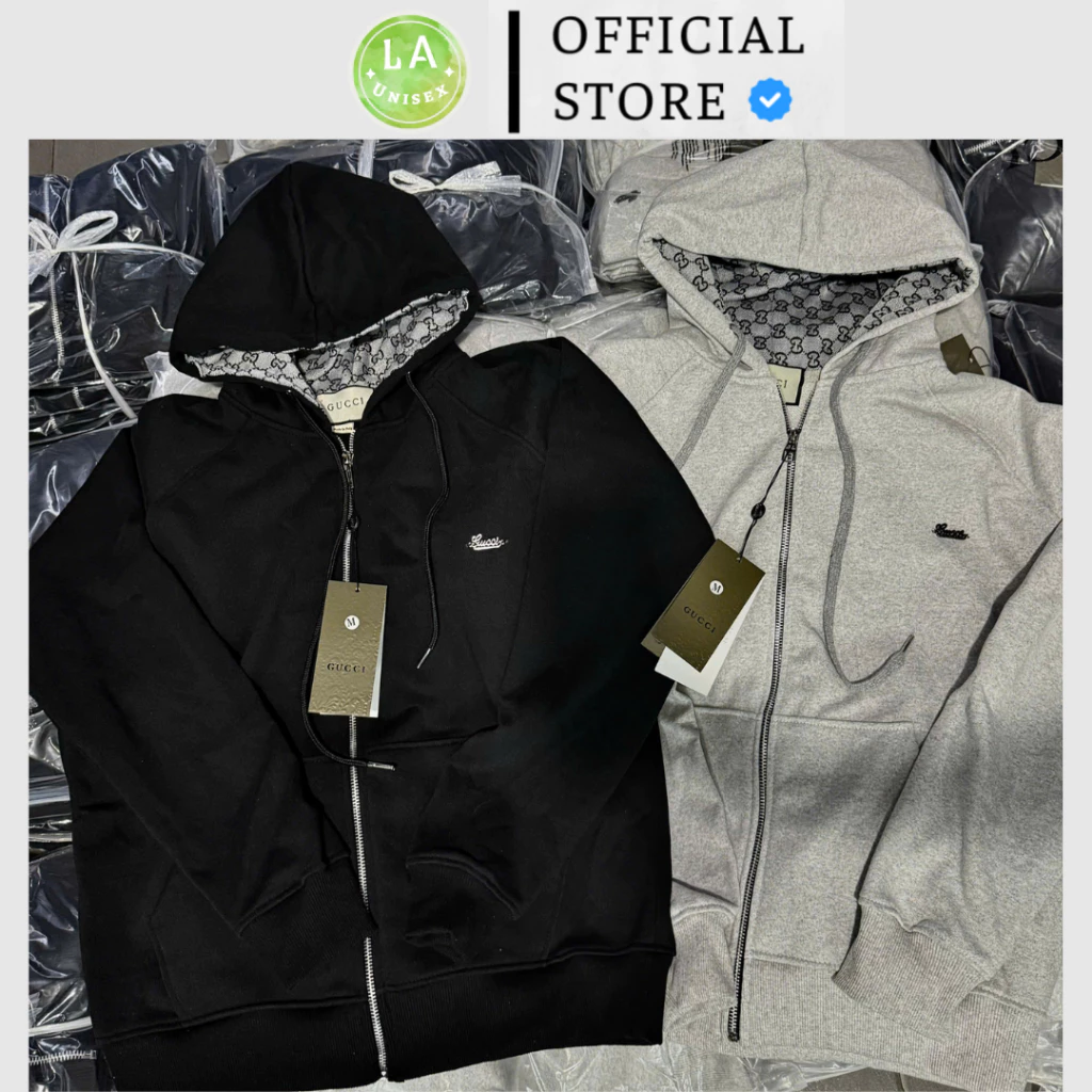 Áo Khoác HoodieZip Gút Chì Monogram Thêu Ngực,Dệt Nón, Có Dây Rút Vải Chân Cua DÀY DẶN, Full tag mac