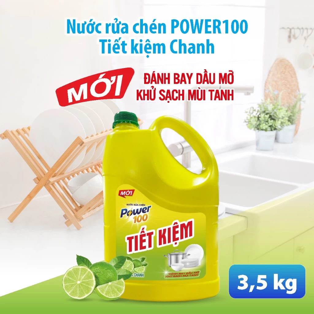 Nước rửa chén tiết kiệm POWER100 can 3.5KG
