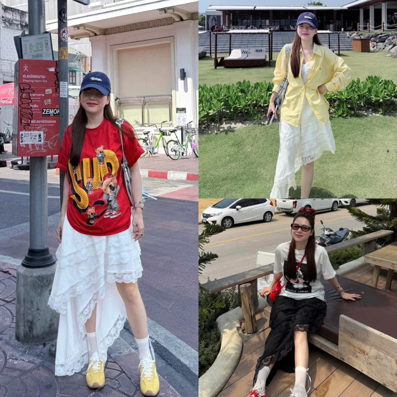 Chân Váy Tầng Lệch Tà Style Hàn Quốc Màu Trắng Đen (Hàng Loại 1) Chân Váy Style Cá Tính Ulzzang
