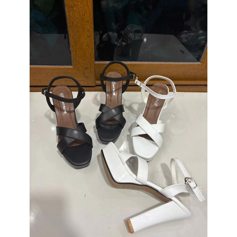 Sandal gót trụ cao 12 phân chất da quai chéo TL12P