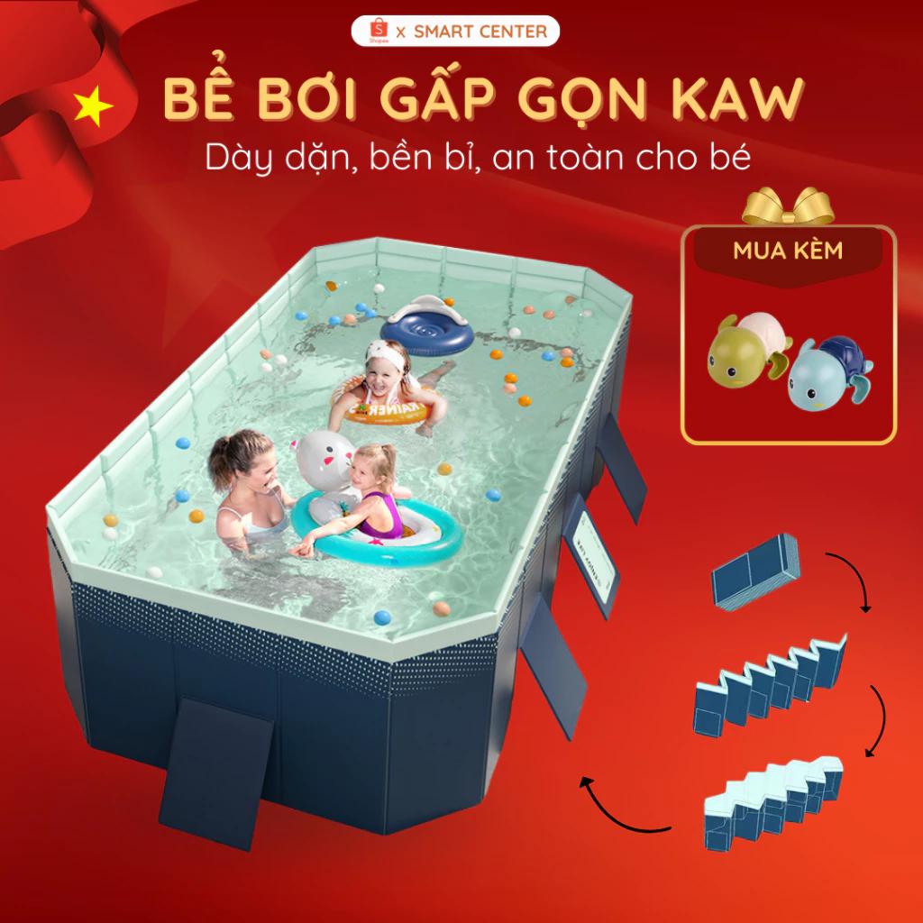 Bể Bơi Gấp Gọn Tự Động KAW - Bể Bơi Không Cần Bơm, Chống Trượt, An Toàn Cho Bé