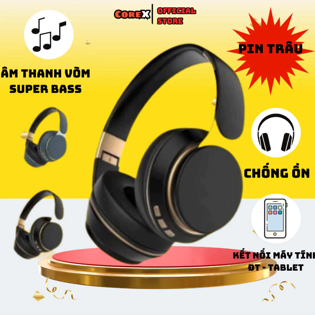 Tai Nghe Headphone Chụp Tai Không Dây Bluetooth X-Bass Âm Thanh Nổi Nghe Nhạc, Chơi Game
