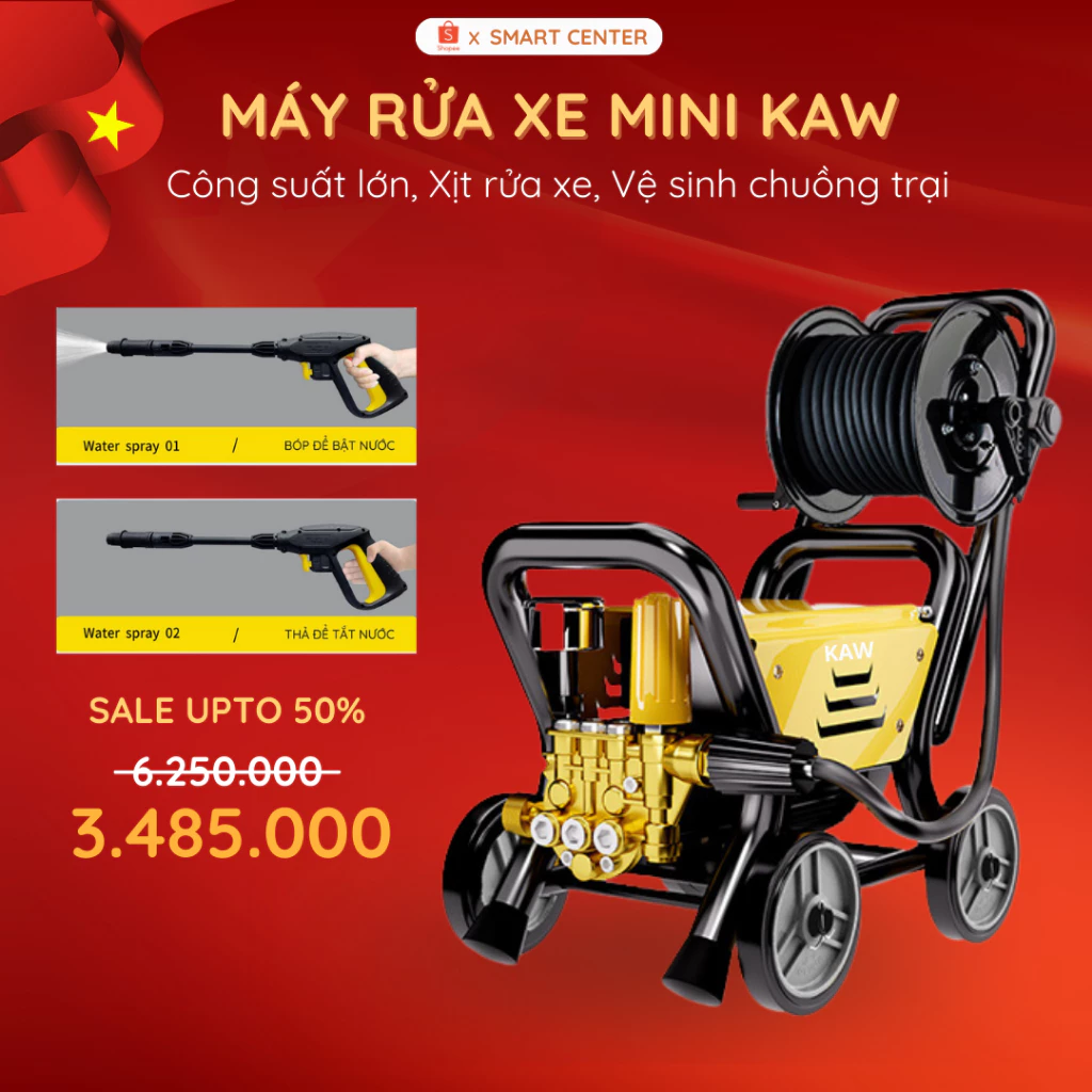 Máy Rửa Xe KAW 3000W - 4000W, Áp Lực Mạnh, Dạng Đẩy Tiện Lợi, Xịt Rửa Xe Gia Đình Sân Vườn Dễ Dàng