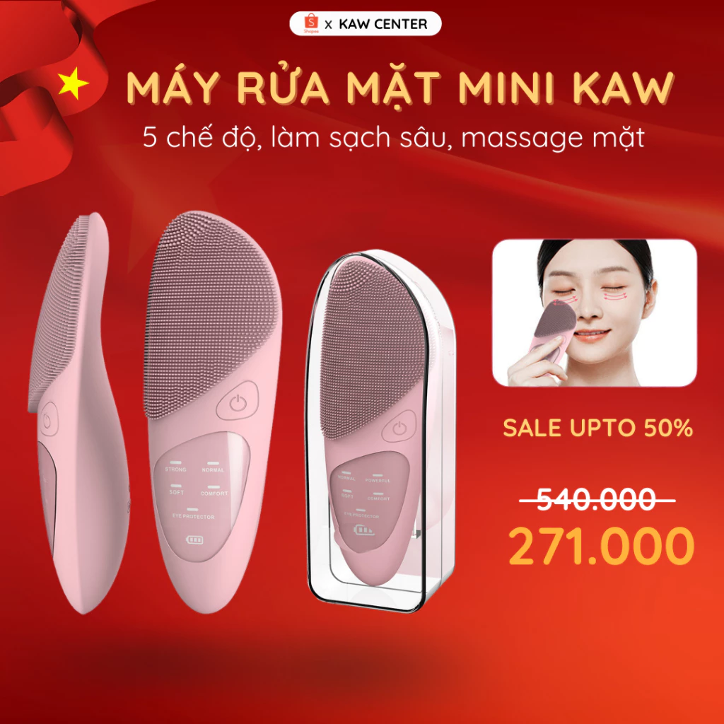 Máy Rửa Mặt Mini KAW 5 Chế Độ Massage - Làm Sạch Sâu, Giảm Mụn Đầu Đen, Hỗ trợ Massage Mắt, Nâng Cơ Mặt Hiệu Quả