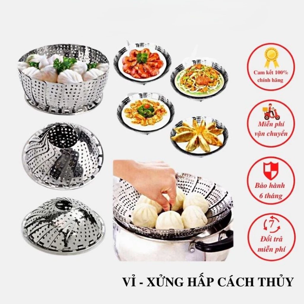 Vỉ hấp xòe inox, vỉ hấp thực phẩm tiện lợi Rộng 25cm x Đáy 17Cm x Cao 17Cm