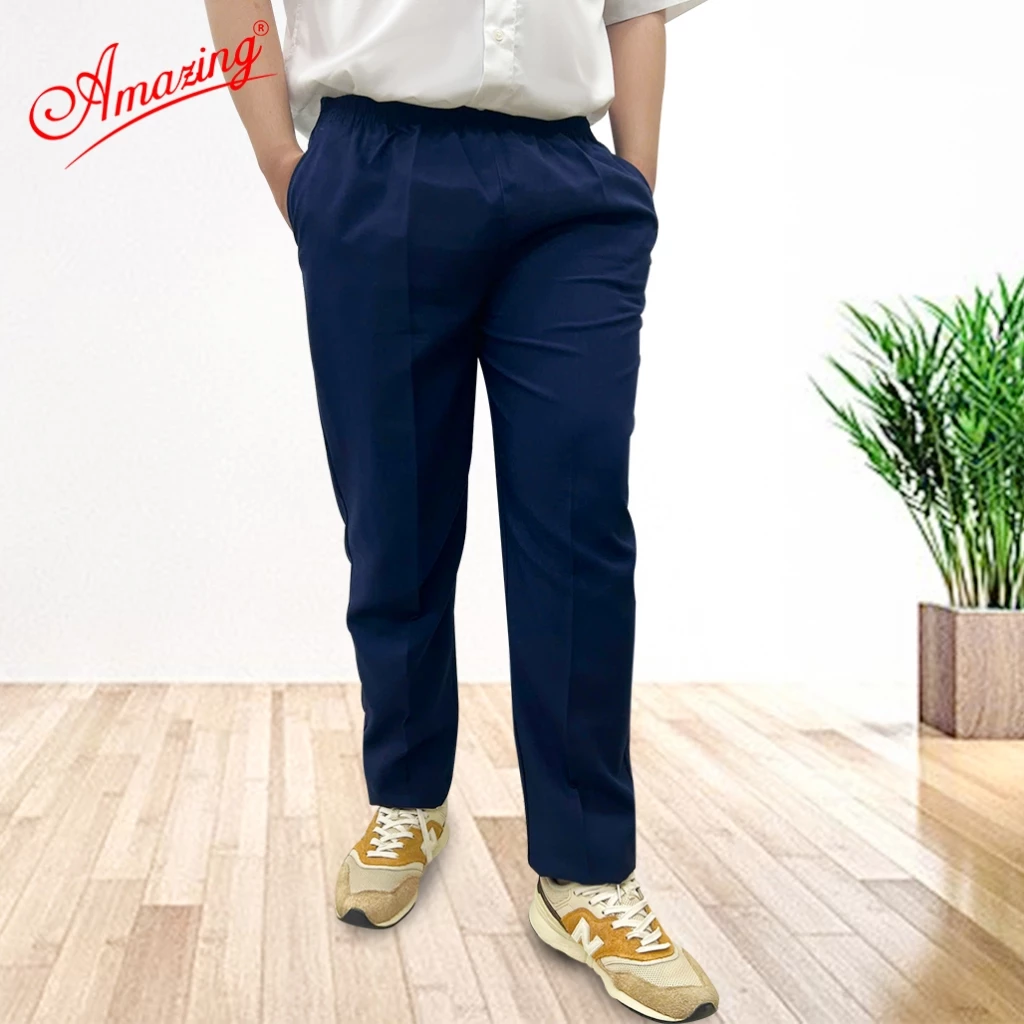 Quần vải lưng thun nguyên vòng, 2 túi, form rộng, đồng phục học sinh nam nữ đều mặc được, Amazing