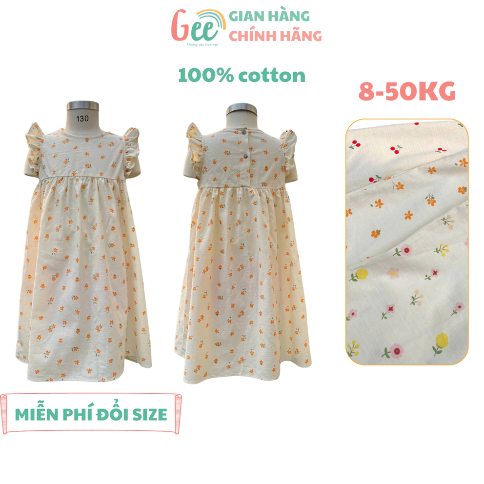 Váy Hè Cho Bé Gái Gee, Đầm Hoa Nhí Sát Nách Cánh Tiên/Đuôi Cá Vải Cotton Mềm Mát, Size 8-50kg