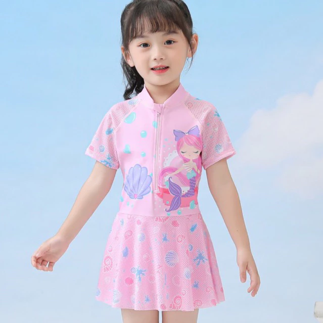 Đồ bơi cho bé gái phối vải lưới cách điệu thoáng khí, đồ bơi bé gái liền thân sz 10-35kg