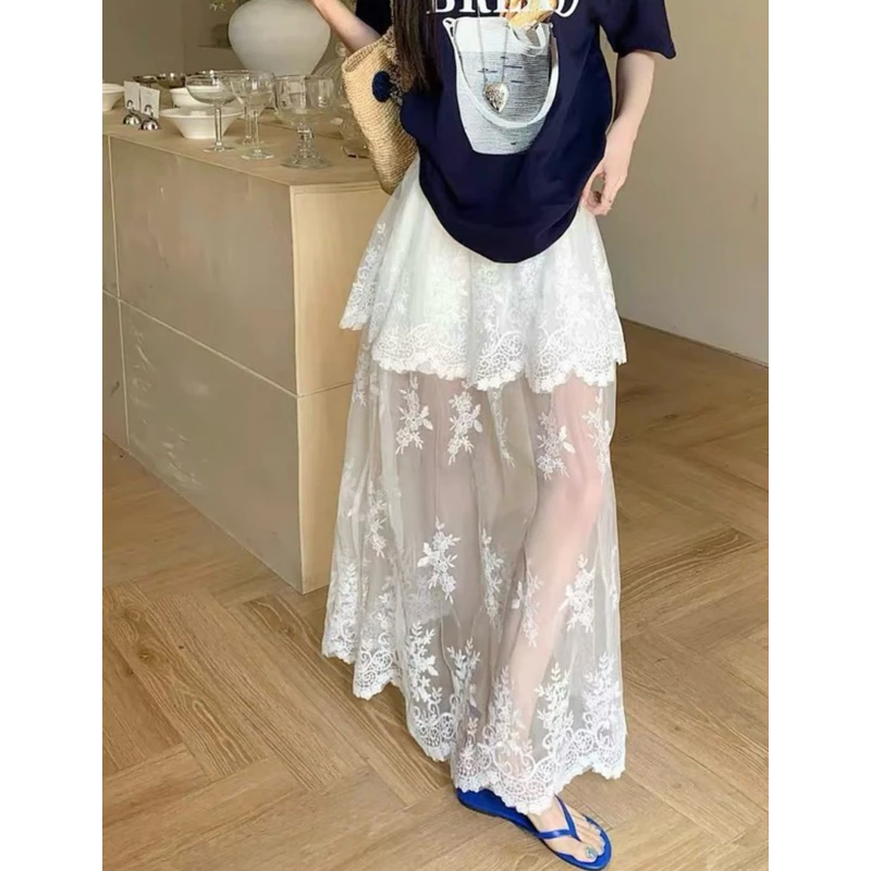 V11-{SANSAN}-Chân Váy Ren Hai Tầng Siêu Xinh Phong Cách Ulzzang Tiểu Thư, Xinh Xắn, Đi Biển