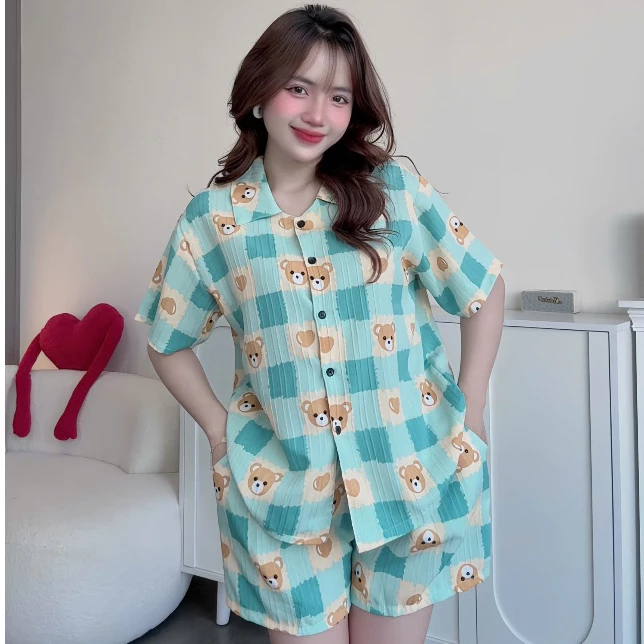 Đồ bộ ngủ nữ họa tiết xinh xắn chất đũi xốp – Thoáng mát, mềm mịn, cao cấp Balii