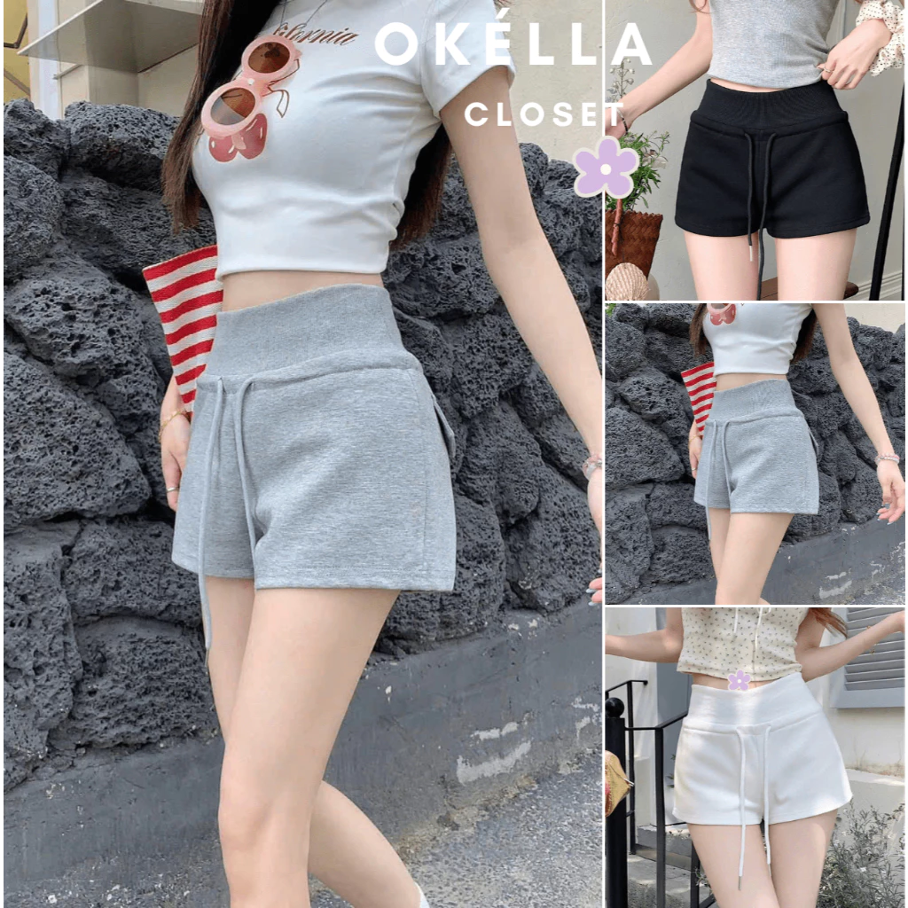 Quần Short Basic Nữ chất liệu Nỉ cạp cao ôm eo nhiều màu Okélla (hàng vải loại 1)