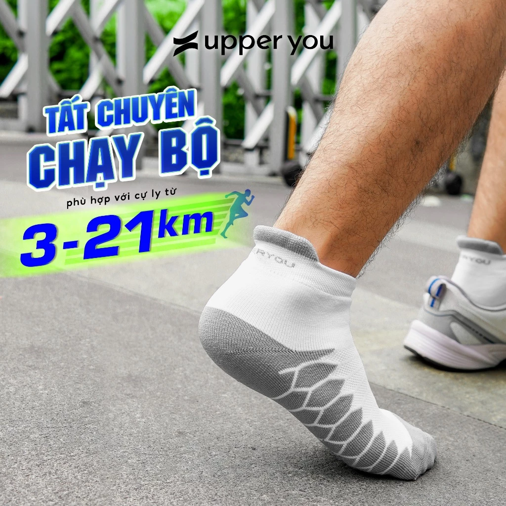 Tất Vớ Thể Thao Nam Chạy Bộ 3-21km Cổ Ngắn UPPER YOU Light Cushion Dày Dặn Êm Ái Thoáng Khí Thấm Hút Mồ Hôi Tốt-SPM2004