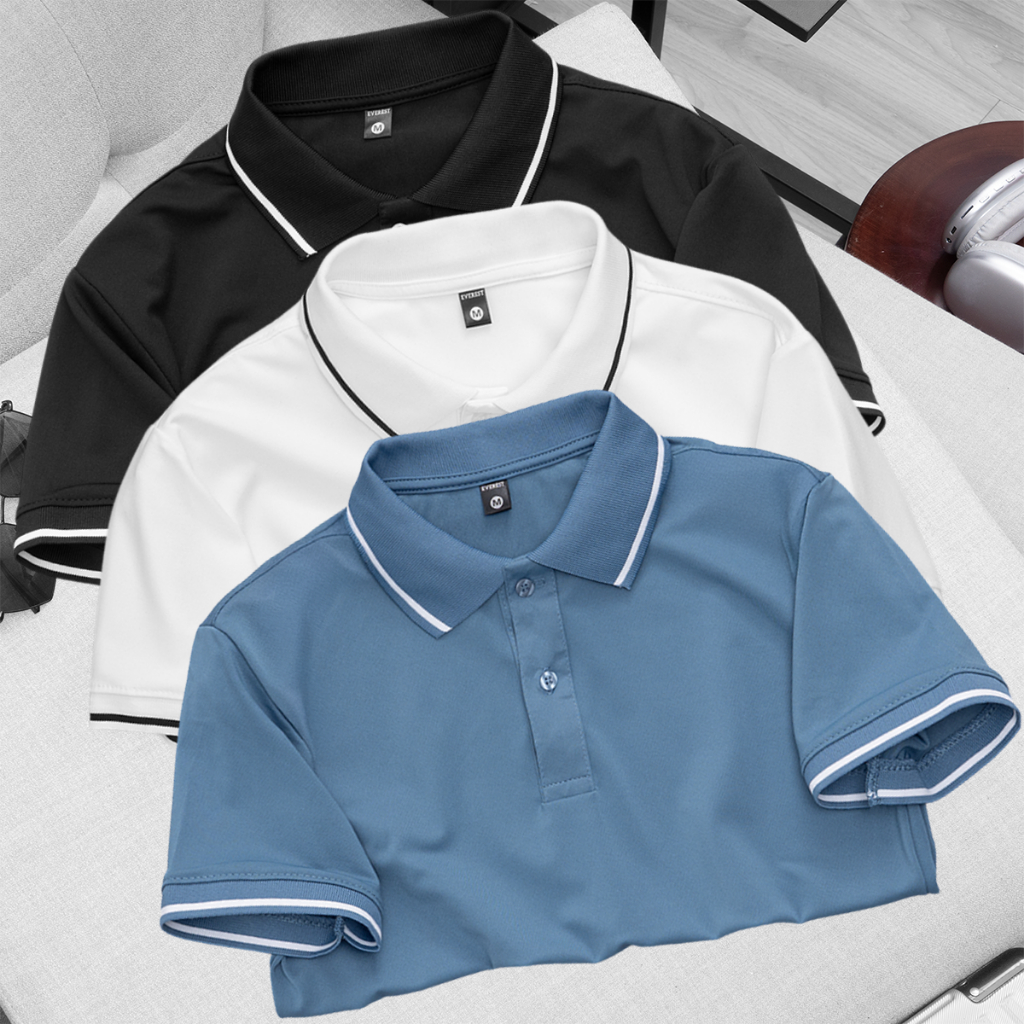 Bộ 3 áo thun polo nam vải cá sấu co giãn 4 chiều cổ bẻ phối viền Everest Nhiều…