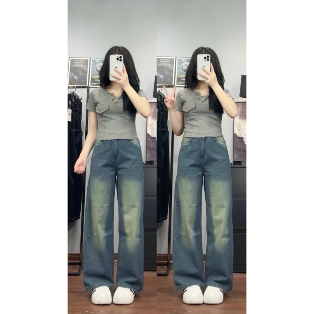 Quần jean ống rộng ( 27-28cm) màu classic siêu xinh, phong cách retro