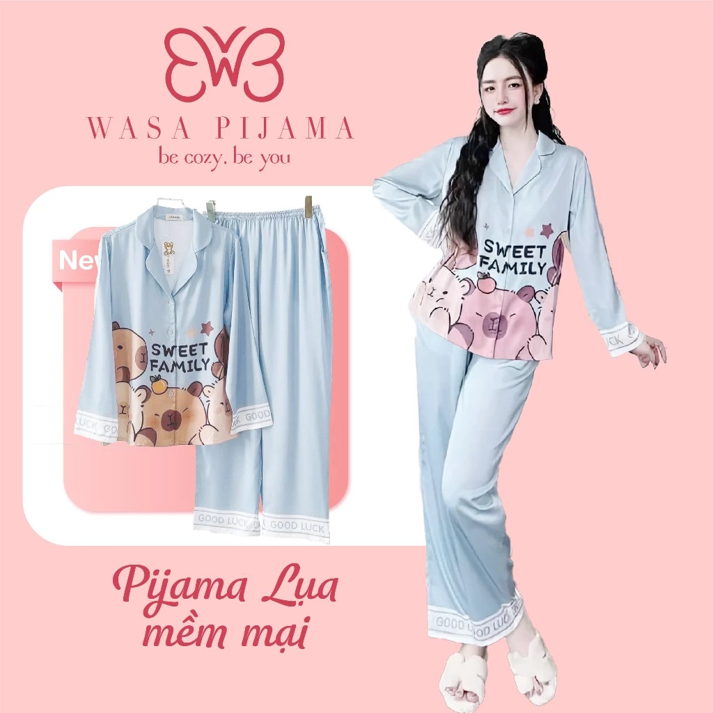 Bộ Ngủ Lụa Cát Thiết Kế Hình LABUBU Siêu Dễ Thương Quần Dài Áo Dài Mềm Mượt Đủ Size