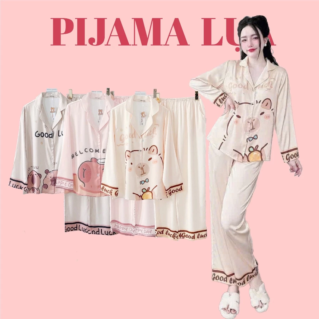 Wasa Pijama | Pijama Nữ Tay Dài Quần Dài Lụa Cát Mềm Mát Bộ Mặc Nhà