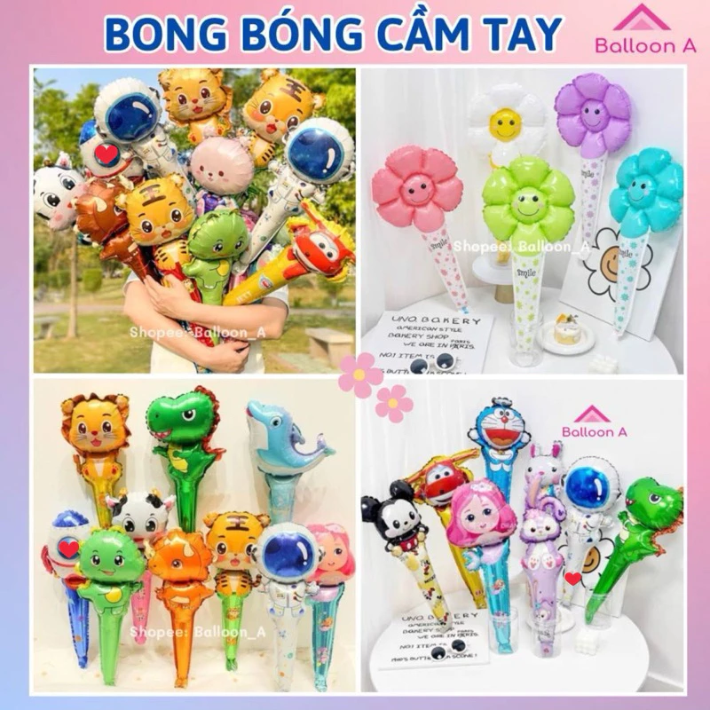 Bong Bóng dài cầm tay hình hoa cúc, bóng cầm tay hình các con vật con thú
