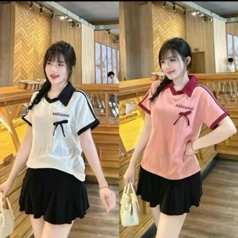 Áo Polo ADDITIONAL Form Babytee Make It Rain VN, Áo có cổ Áo cổ bẻ chất cotton áo nư