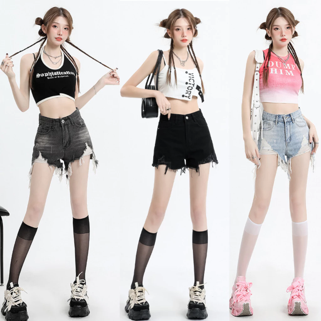 Quần Short Jean Nữ Trắng thời trang rách lộ túi lưng cao MIAA dáng ngắn cạp cao chất bò co giãn bigsize
