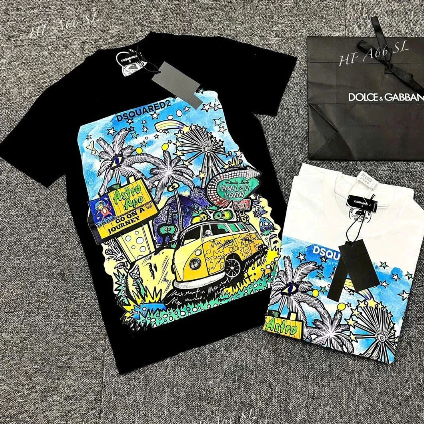 Áo Phông Cho Nam Nữ Dsquared2 Họa Tiết in cây dừa mới nhất Cực Sắc Nét Đẹp 2 Màu Trắng Đen [M02]
