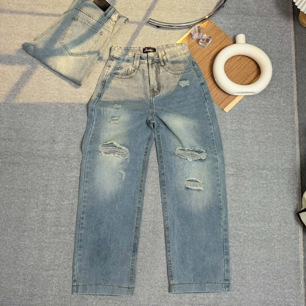 Quần Jeans Suông Nữ, Quần Bò Nữ Rách Thời Trang, Lai To Kiểu Có Size Đến 65 kg, MS 444 445