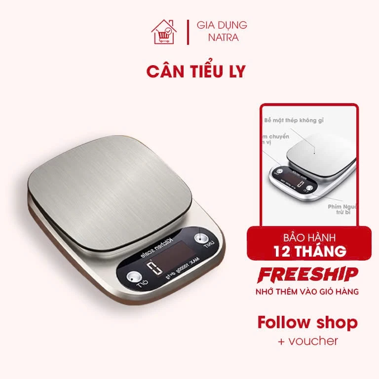 [Lọai 1]Cân Tiểu Ly Điện Tử Nhà Bếp Mini Định Lượng 0,1g-5kg, 1g - 10kg Độ Chính Xác Cao Kèm 2 Viên Pin AAA,
