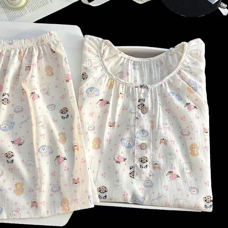 𝐘𝐮𝐫𝐢.𝐬𝐭𝐨𝐫𝐞Bộ Ngủ Pyjama Đũi Mềm Cổ Tròn Hoạ Tiết Cute Mẫu Mới
