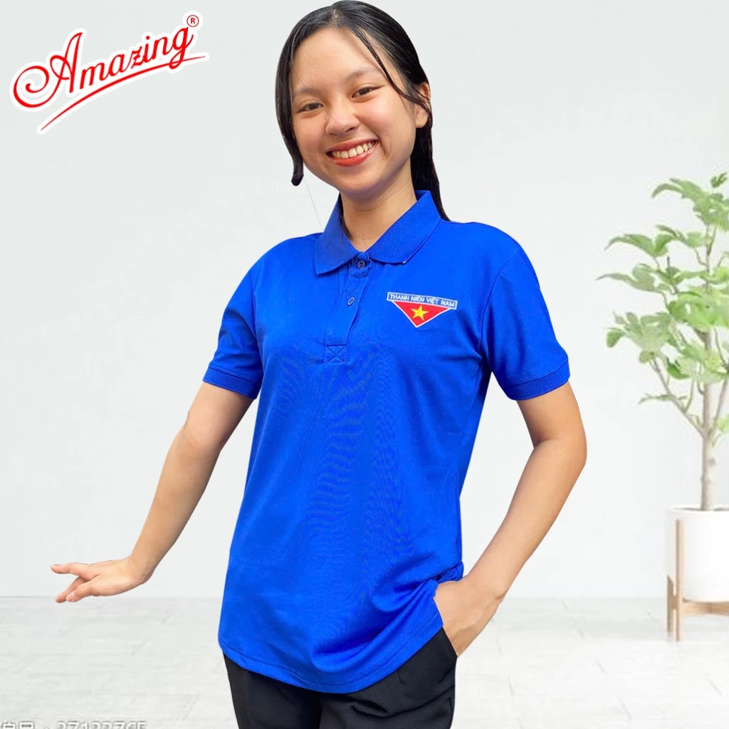 Áo thun Đoàn Thêu cờ đỏ sao vàng cho nữ, đoàn viên đoàn Thanh Niên, vải thun co giãn, hiệu Amazing