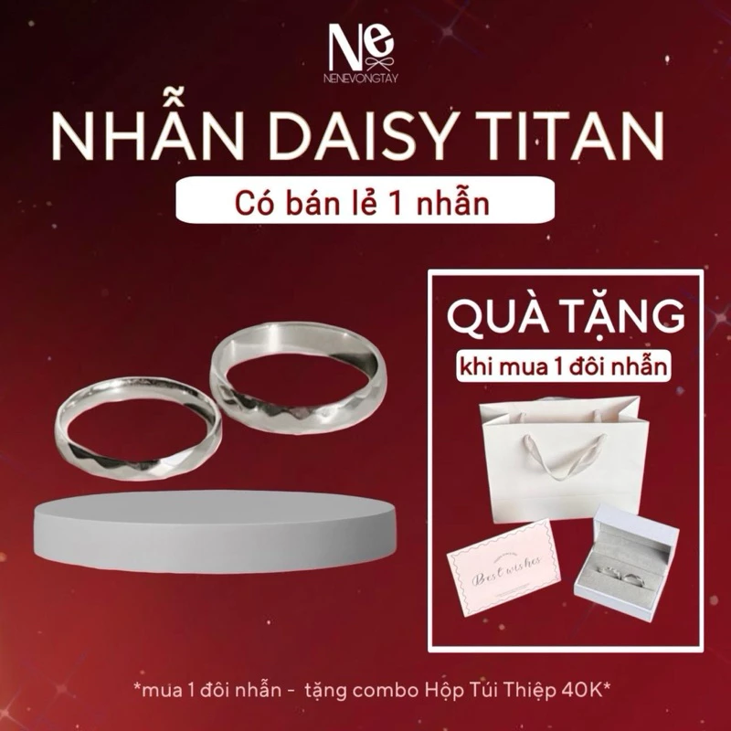 [Tặng hộp] Nhẫn đôi DAISY titan thời trang CÓ LẺ - titan không đen rỉ - dành cho nam nữ