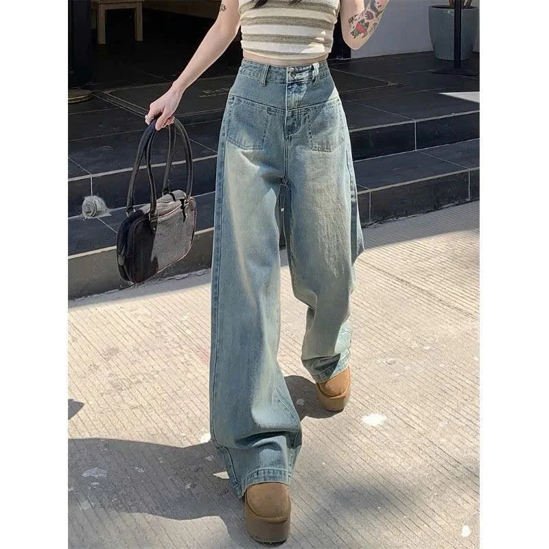 Quần bò ống suông túi chìm cạp cao gấu 3cm chất jeans mềm phong cách trẻ trung
