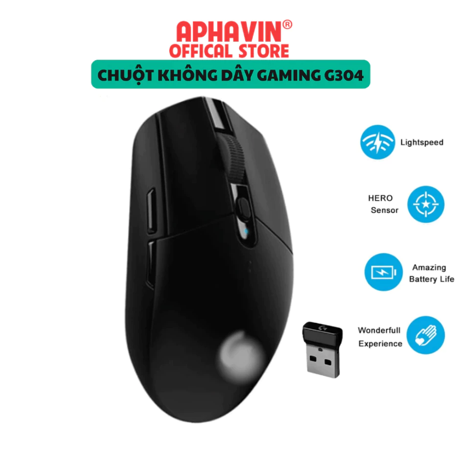 Chuột Gaming Không Dây G304 Đen Nhập Khẩu NHT BOOKS OEM,6 Nút Lập Trình, Lightspeed 12.000 Dpi Mới, BH 6 Tháng
