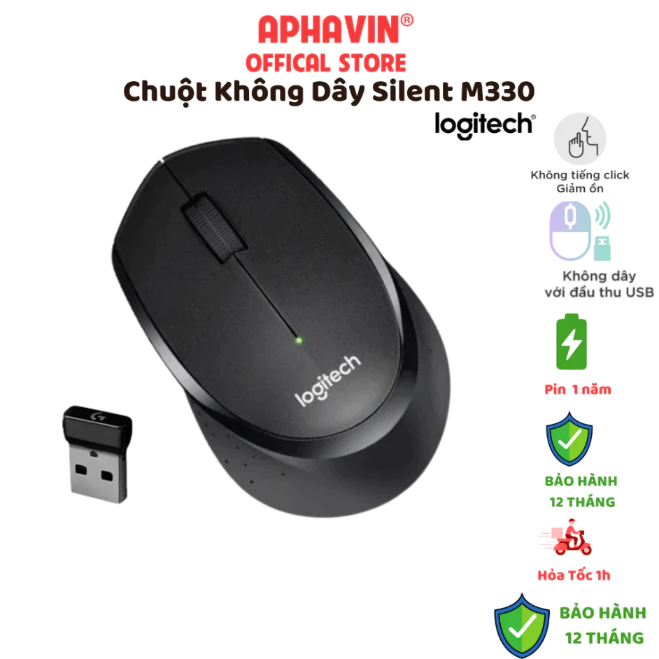 Chuột Không Dây M330 Silent Liên Doanh, Giảm Tiếng Ồn 90%, Click Nhạy, BH 12T, USB, Dùng Cho PC/ Laptop