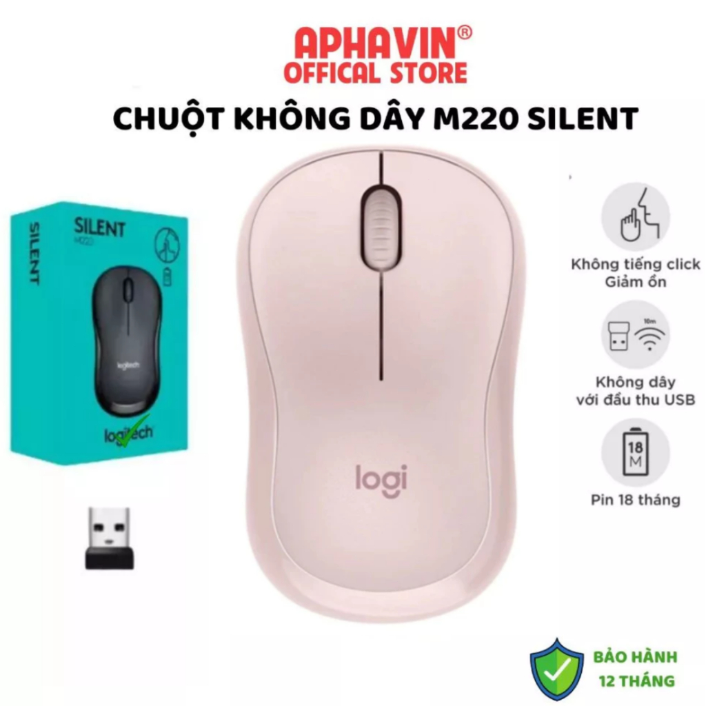 Chuột Không Dây Silent M220 Màu Hồng Liên Doanh , Giảm Tiếng Ồn, Phù…