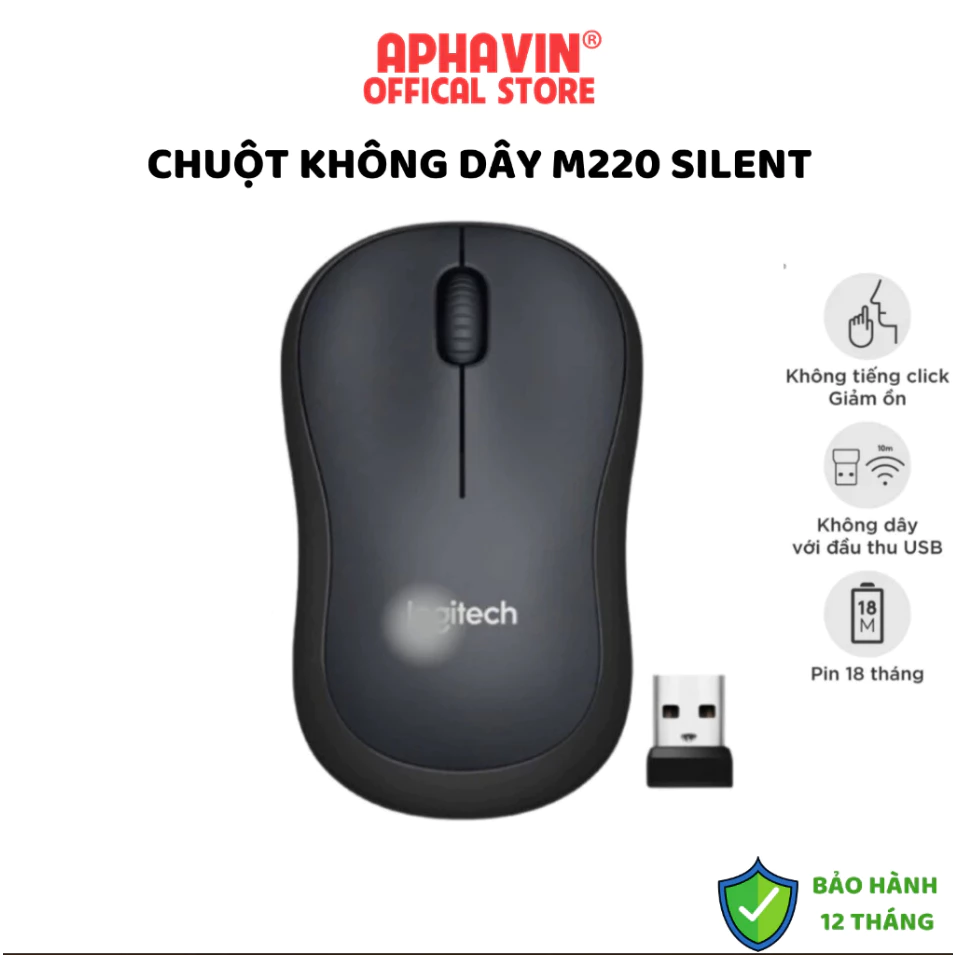Chuột Không Dây Silent M220 Đen Liên Doanh , Giảm Tiếng Ồn, Phù Hợp Laptop/Pc, Chuột Văn Phòng, BH 12T