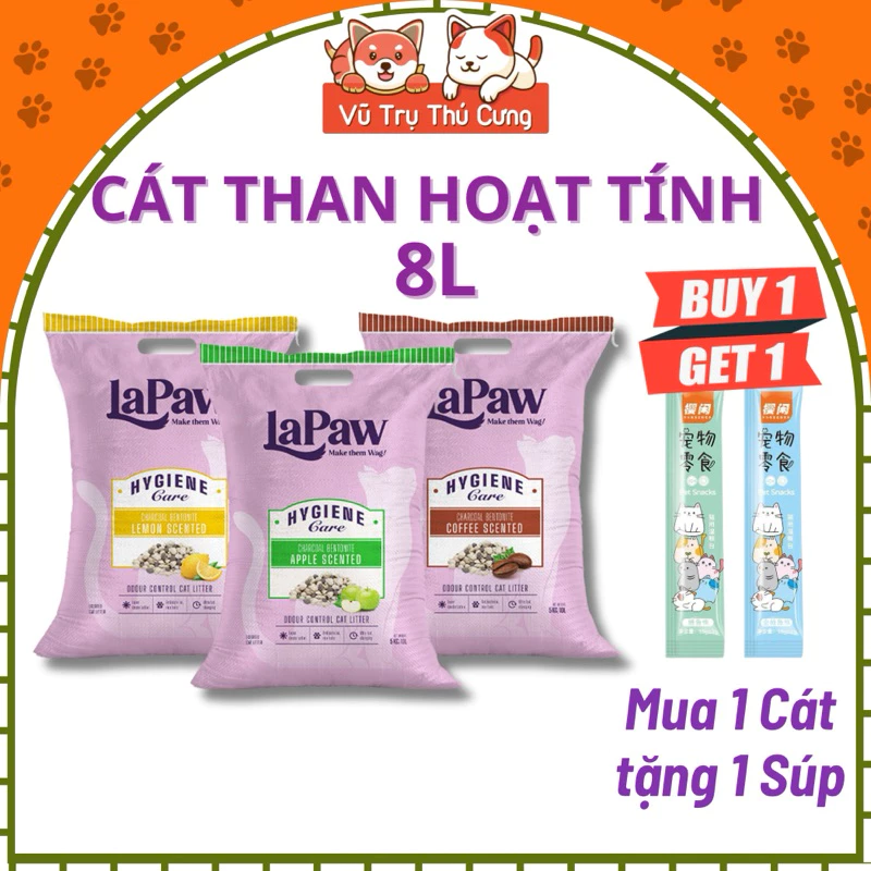 Cát vệ sinh đất sét than hoạt tính LAPAW 8L siêu khử mùi, ít bụi, vón cục tốt
