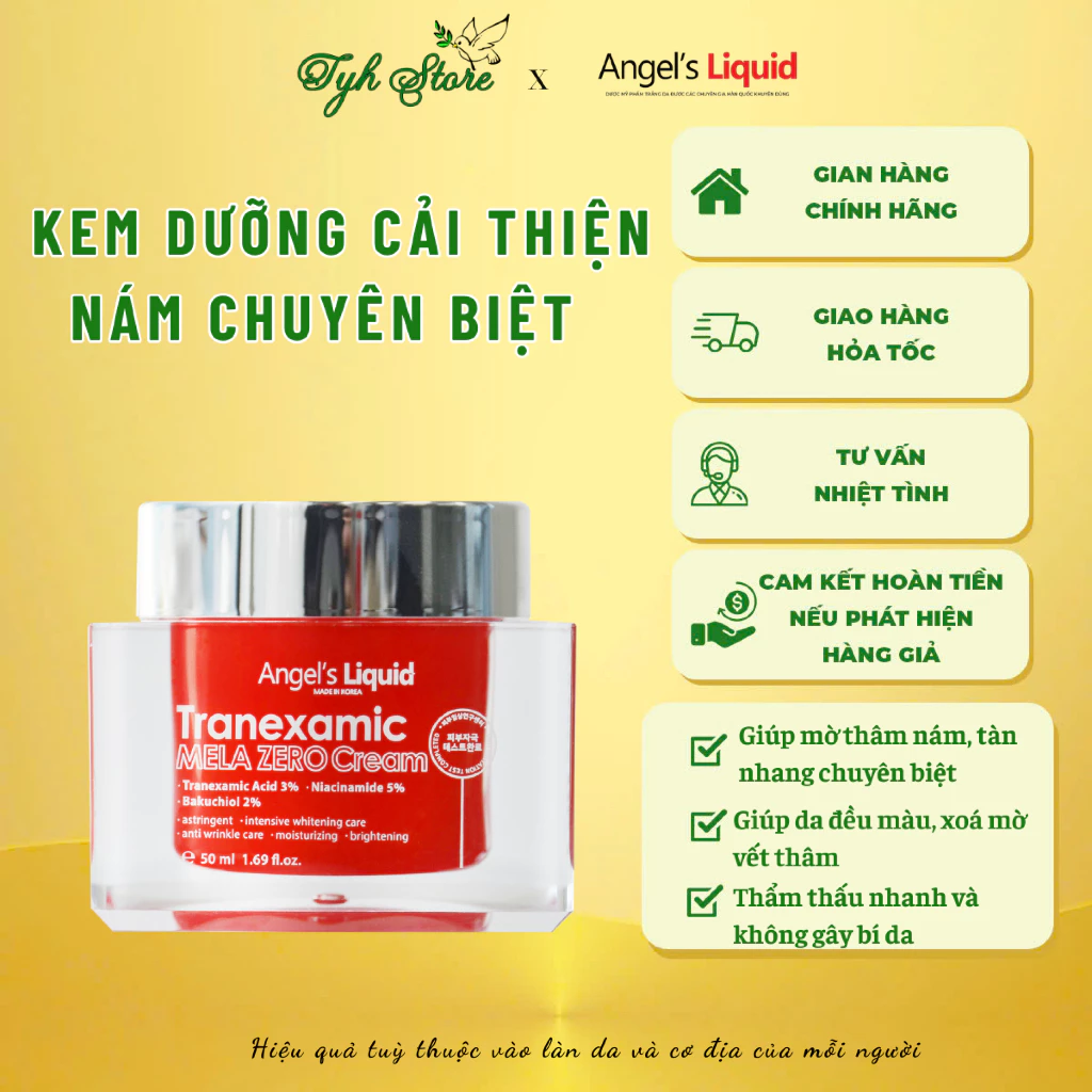 Kem Dưỡng Giảm Thâm Nám Chuyên Biệt Angel's Liquid Tranexamic Mela Zero Cream 50ml (ĐỎ)