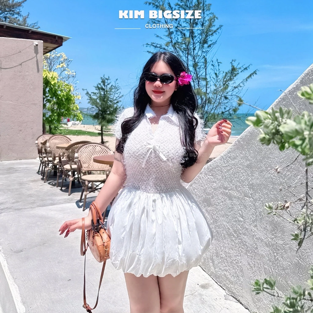 Đầm nữ ren lông cổ polo phồng bí bigsize(55-80kg)[KIMBIGSIZE]