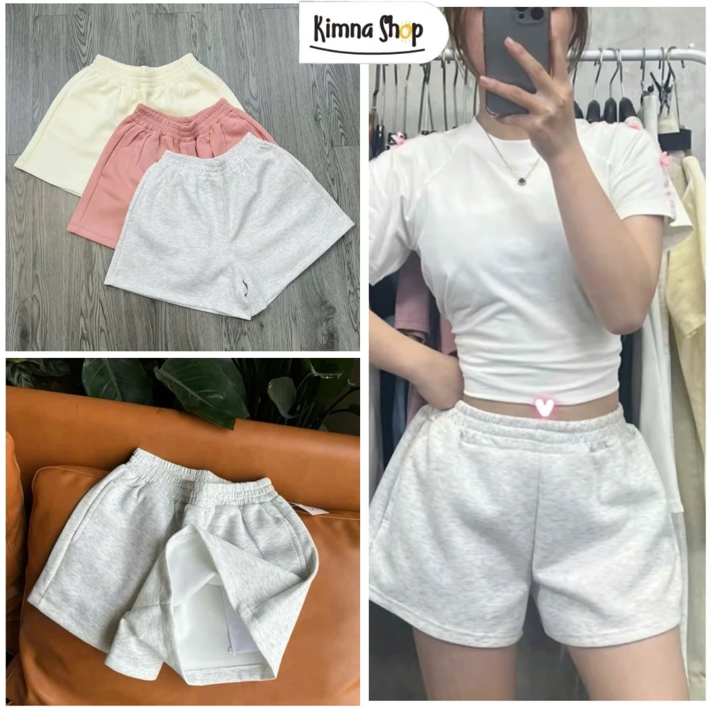 Quần Nỉ Short Form Đứng Cạp Chun Chất Nỉ 2 Da Dày Dặn