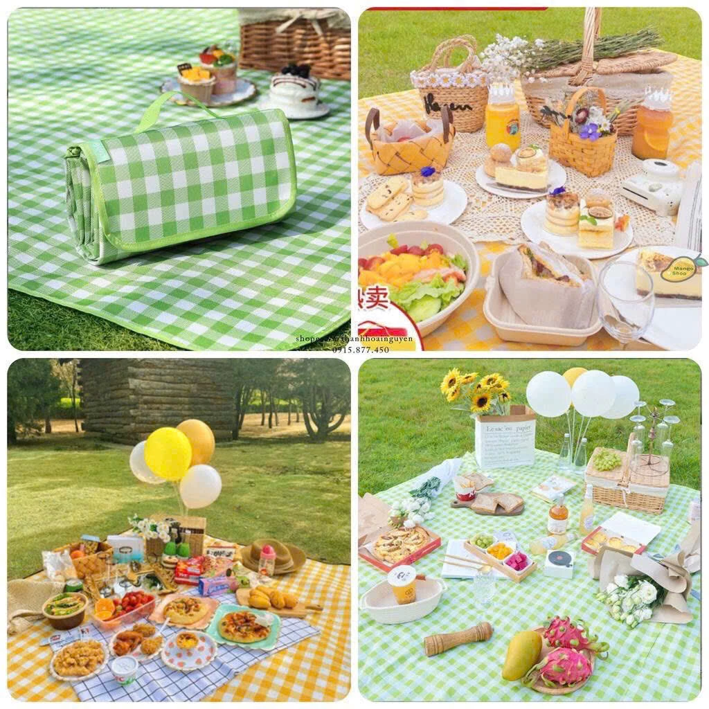 Thảm dã ngoại picnic họa tiết, chống thấm thích hợp đi du lịch, đi phượt chụp ảnh, bạt trải cắm trại gấp gọn